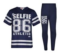 A2Z 4 Kids Girls Top Kids Designer's #Selfie 86 Athletic T Shirt Top & Legging Set - Selfie 86 Set Navy 11-12