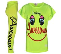 A2Z 4 Kids Girls Top Kids Looking Awesome Print Trendy T Shirt Tops & Legging - Looking Awesome Set Neon Green._5-6