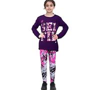 A2Z 4 Kids Girls Top Kids SELFIE Splash Print T Shirt And Legging Set - Selfie Splash Set Purple L.S_9-10