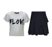 A2Z 4 Kids® Girls Tops Kids Designer's Comic Graffiti #Love Paris NYC #Selfie Print Crop Top & Fashion Double Layer Skater Skirt Set New Age 7 8 9 10 11 12 13 Years