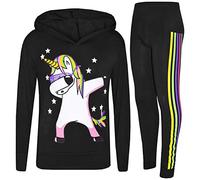 A2Z 4 Kids Girls Tracksuit Rainbow Unicorn Dab Floss - Unicorn Hooded Set 225 Black 11-12