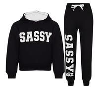 A2Z 4 Kids Girls Tracksuit Tie Dye Sassy Fleece Hooded Crop Top - T.S Crop Sassy BK White 7-8