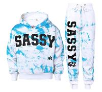 A2Z 4 Kids Girls Tracksuit Tie Dye Sassy Fleece Hooded Crop Top - T.S Crop Sassy Blue 9-10