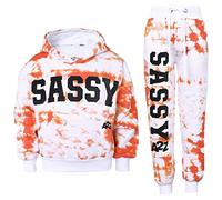 A2Z 4 Kids Girls Tracksuit Tie Dye Sassy Fleece Hooded Crop Top - T.S Crop Sassy Orange 5-6