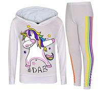 A2Z 4 Kids Girls Unicorn Hoodie Leggings Lounge Outfit Rainbow Stripe 7-13 | Long Sleeve Drawstring Elasticated Waist Two Piece Stretch Activewear