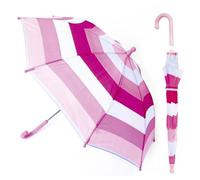 A2Z 4 Kids Girls Walking Umbrella Monochromatic Pink Rainbow Stripes Fashion Stick Umbrellas Lightweight Waterproof 8 Panels Brolly Plastic Crook Handle Sun Rain Tear Resistant 38cm Radius Canopy