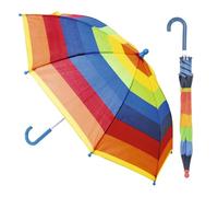 A2Z 4 Kids Girls Walking Umbrella Monochromatic Pink Rainbow Stripes Fashion Stick Umbrellas Lightweight Waterproof 8 Panels Brolly Plastic Crook Handle Sun Rain Tear Resistant 38cm Radius Canopy
