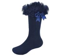 A2Z 4 Kids Infant Baby Girls Cable Knee High Tutu Socks with Bow Frilly Cotton Comfortable - Socks AZ177 Navy 6-12 M