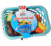 A2Z 4 Kids Junior Chef Play Food Set with Shopping Basket, 20+ Piece Pretend Kitchen Toy, Plastic Fruit Vegetables & Grocery Accessories, Educational Role Play Toy for Boys & Girls
