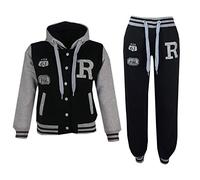 A2Z 4 Kids Kids Girls Boys Black Baseball Tracksuit Fox Jacket & Trouser - T.S Baseball Fox Black_9-10