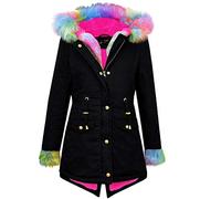 A2Z 4 Kids Kids Girls Camouflage Hooded Faux Fur School Coats - Jacket JK21 Rainbow Fur Black 11-12