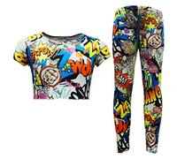 A2Z 4 Kids Kids Girls Crop Top & Legging Set Comic Graffiti Bang Print - Comic Book Crop & Legging Set ._7-8