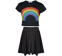 A2Z 4 Kids Kids Girls Crop Top Skirt Set Rainbow Trendy Floss - Rainbow 270 Crop Skirt Black 5-6