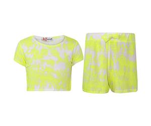 A2Z 4 Kids Kids Girls Tops Tees & Half Pant Summer Outfit Sets - Crop & Shorts 525 Tie Dye N Yellow_7-8
