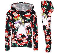 A2Z 4 Kids Kids Girls Tracksuit Santa Snowman Unicron Dab - Xmas Hooded Set Black Santa 7-8