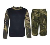 A2Z 4 Kids Long Sleeve T Shirt And Shorts Colour Contrast PJS Super Soft Matching - PJS Plain 177 Camo Green 9-10