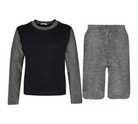 A2Z 4 Kids Long Sleeve T Shirt And Shorts Colour Contrast PJS Super Soft Matching - PJS Plain 177 Grey 11-12