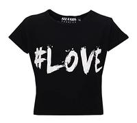 A2Z 4 Kids #Love Printed Crop Top Short Sleeves - Love Crop Top Black White 13