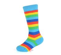 A2Z 4 Kids Multi Colourful Striped Socks Long Knitted Welly Wellington Socks - Aqua, 7-10 Years, 2 Count