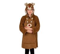 A2Z 4 Kids Oversized Reindeer and Snowman Snuggle Girls Boys Wearable Xmas Animal Face Hoodie Super Soft Winter Warm Plush Animal Fluffy Pullover Dressing Gown Blanket with Cute Reindeer Bag
