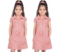 A2Z 4 Kids Pack of 2 Girls Uniform School Dress Soft Comfortable - UF Dress 645 Red 2 Pack 3-4