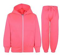 A2Z 4 Kids Plain Tracksuit Hoodie with Joggers Jogging Suit - Plain Tracksuit Neon Pink 2-3
