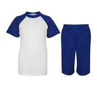 A2Z 4 Kids Raglan Style T-Shirt Shorts Contrast PJS Super Soft Matching Top Bottom - PJS Plain 176 Royal 5-6