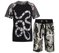 A2Z 4 Kids Snake Camo Print Top & Shorts Set Two Colour Contrast Short Sleeves - Snake Shorts Set Camo Charcoal 7-8