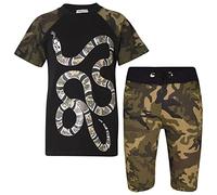 A2Z 4 Kids Snake Camo Print Top & Shorts Set Two Colour Contrast Short Sleeves - Snake Shorts Set Camo Green 7-8