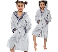 A2Z 4 Kids Soft Leopard Print Bathrobe Dressing Gown Nightwear Fleece Hooded - Bathrobe 125 Grey 7-8