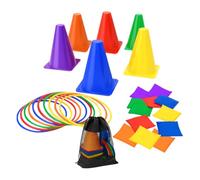 A2Z 4 Kids Sports Activity Set 6 Traffic Cones, 10 Toss Rings 12 Bean Bags & Mesh Bag PE Equipment for Kids Ring Toss Set Obstacle Course Girls Boys Outdoor Games Garden & School Playground Toys