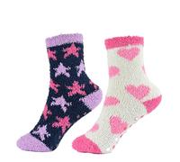 A2Z 4 Kids Super Soft Fluffy Girls Socks with Non-Slip Gripper - Socks AZ438 Heart/Star 2PK 3-6