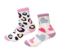 A2Z 4 Kids Super Soft Fluffy Girls Socks with Non-Slip Gripper - Socks AZ438 Hearts/Multi 2 Pack 7-10