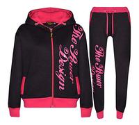 A2Z 4 Kids Tracksuit Boys Girls The Power Zip-Up Top Fleece Hoodie With Bottom Joggers Jogging - T.S PD 301 Black & Pink 7-8.
