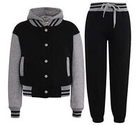 A2Z 4 Kids Tracksuit Girls Boys Baseball Plain Top Bottoms Jogging Running Suits - T.S B.B Plain Black & Grey 5-6