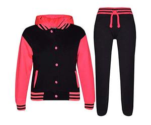 A2Z 4 Kids Tracksuit Girls Boys Baseball Plain Top Bottoms Jogging Running Suits - T.S B.B Plain Black & Neon Pink 5-6