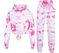 A2Z 4 Kids Tracksuit Tie Dye Printed Cropped Hoodie with Jogger Sweatpants - T.S 320 Tie Dye Pink 7-8