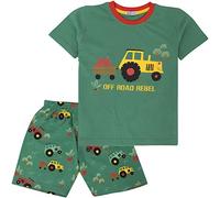 A2Z 4 Kids Tractor Pyjama Set Contrast Colour PJS Matching Top & Shorts - PJS 193 S Tractor Green._9-10