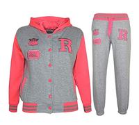 A2Z 4 Kids Unisex Girls Boys Baseball Tracksuit R Fashion FOX - B.B Tracksuit Grey & Neon Pink 13