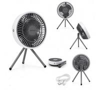 A2Z 7 Inch Desk Fan with Detachable Tripod Stand, LED Light, Rechargeable, Quiet Operation, Battery Powered, for Bedroom, Living Room, Home Office, Camping (Grey)