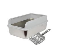 A2Z Cat Litter Tray with High Sides And Scoop Non-Slip Large Litter Box for Cats - Cat Litter Tray 1902 Grey