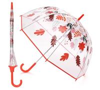 A2Z Clear Bubble Umbrella Autumn Leaf Dome Walking Brolly | Transparent Canopy Crook Handle Aluminium Shaft Rain Wind Cover