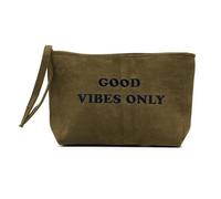 A2Z GOOD VIBES ONLY Tan and Khaki Embroidered Suede Pouch for Women - Pouch Bag 1228 Good Vibes Khaki