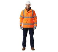 A2Z Hi Vis 3/4 Length Parka Jacket Mens Waterproof High Visibility Coat Reflective - Hi Vis Parka Orange L