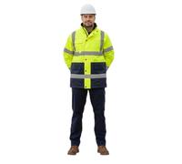 A2Z Hi Vis 3/4 Length Parka Jacket Mens Waterproof High Visibility Coat Reflective - Hi Vis Parka Yellow/Navy M