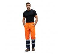 A2Z Hi Vis Over Trousers Waterproof 300D Oxford Safety Work Trousers Reflective Tape Elastic - Hi Vis Trouser 725 Orange/Navy XL