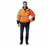 A2Z High Visibility Bomber Jacket Mens Waterproof 300D Oxford Reflective Safety Coat Padded - Hi Vis Bomber Orange/Navy L
