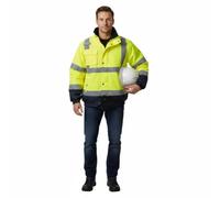 A2Z High Visibility Bomber Jacket Mens Waterproof 300D Oxford Reflective Safety Coat Padded - Hi Vis Bomber Yellow/Navy M
