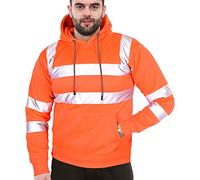 A2Z High Visibility Safe Work Hooded Two Tone Reflective Tape Sweatshirt Hi Vis Viz Casual Workout - Hi Vis Sweatshirt Orange XXL