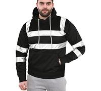 A2Z High Visibility Safe Work Hooded Two Tone Reflective Tape Sweatshirt Hi Vis Viz Casual Workout - Hi Vis Sweatshirt Black M